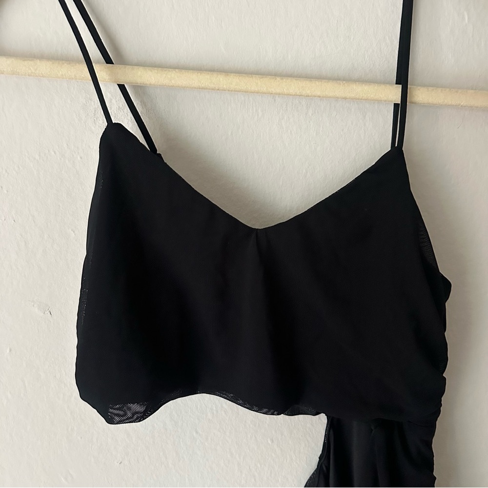 Lulus Cutting Loose Black Ruched Cutout Bodycon Dress Black Leg Slit M - Picture 7 of 12